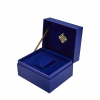 Custom Premium Flip-Top Watch Box With Gold Foil Logo - Rigid Paperboard Single Watch Case With Drawer