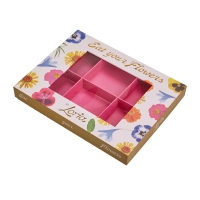 Pink Floral Printed Rigid Lid and Base Box with PVC Window | Elegant Gift Box with Divider for Cookies & Candies