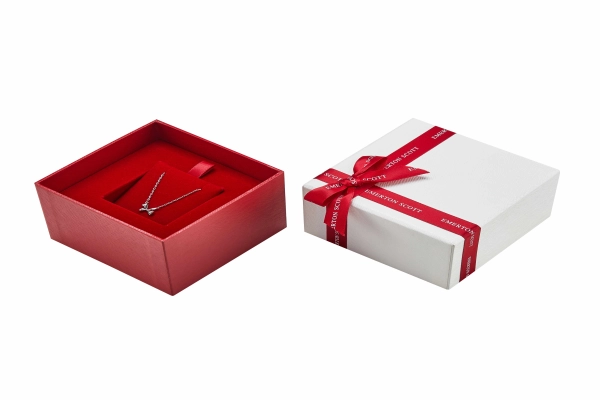 Luxury Custom Red & White Rigid Lid and Base Jewelry Box with Ribbon Bow