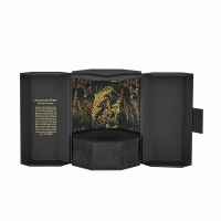 Customised Print Spot Uv Dragon-Inspired Embossing Hexagonal Rigid Cardboard Black Paper Wine Bottle Box Packaing 