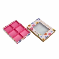 Pink Floral Printed Rigid Lid and Base Box with PVC Window | Elegant Gift Box with Divider for Cookies & Candies