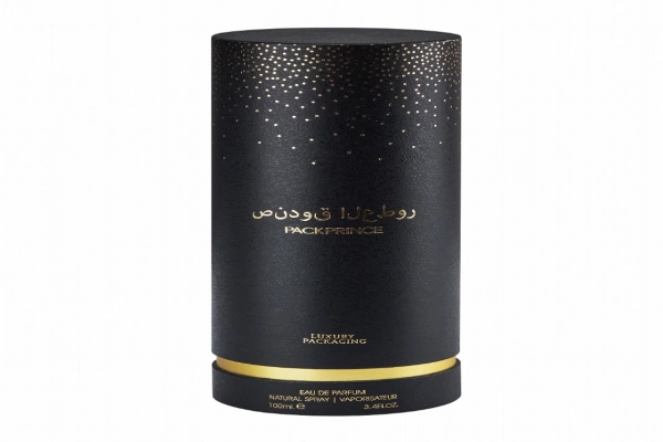    Luxury black texture paper custom foil logo UV rigid tube for body spray