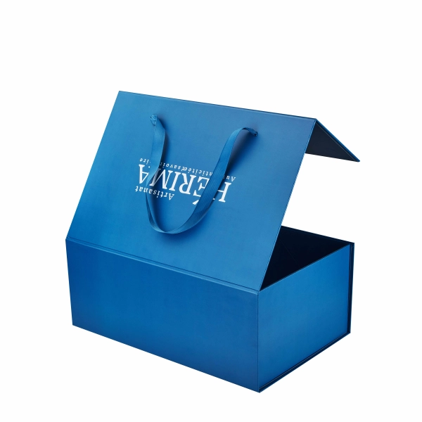 Custom Collapsible Magnetic Box with Ribbon Handle – Luxury & Practical Packaging