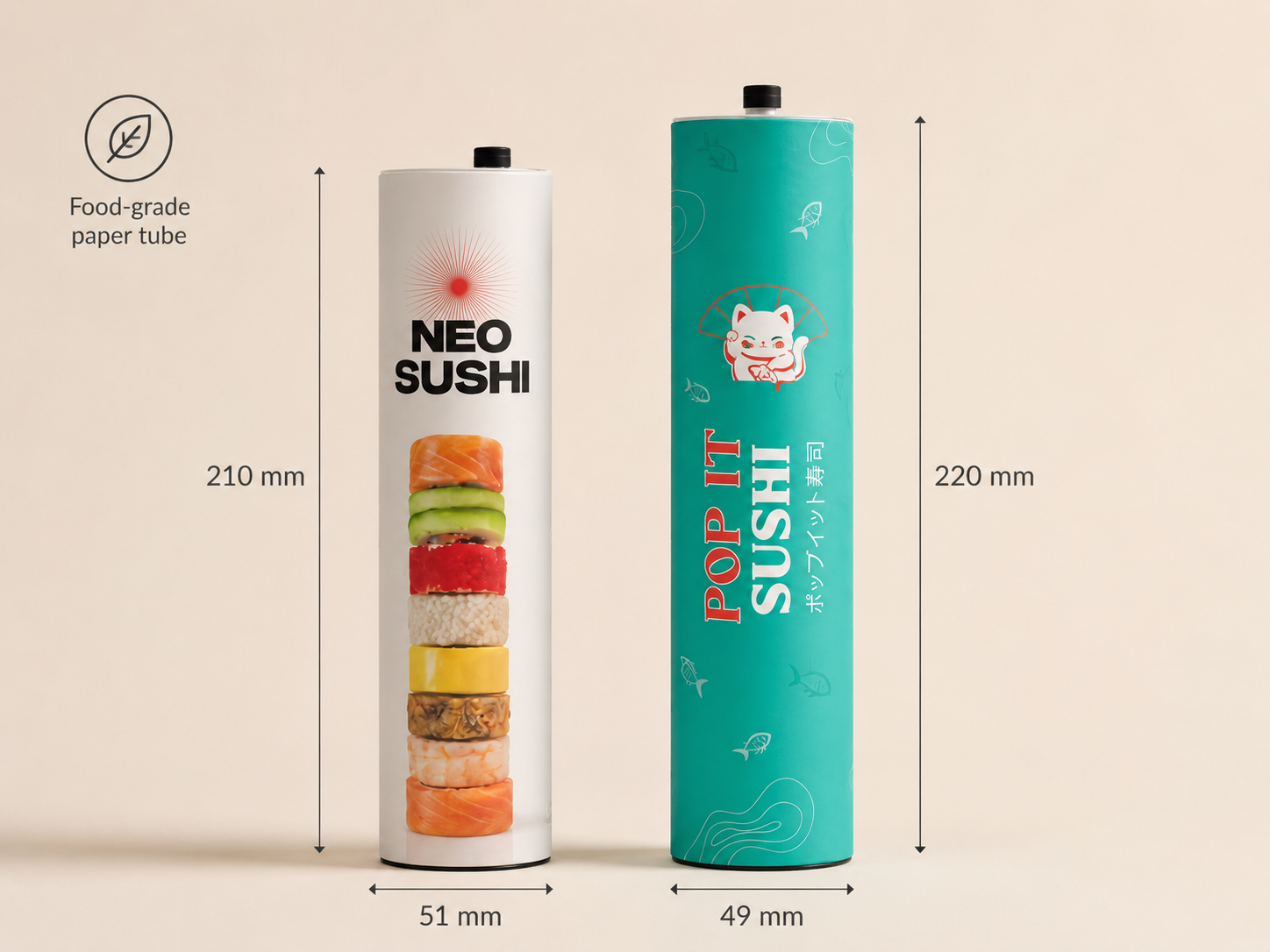 dimension of sushi push pop tube