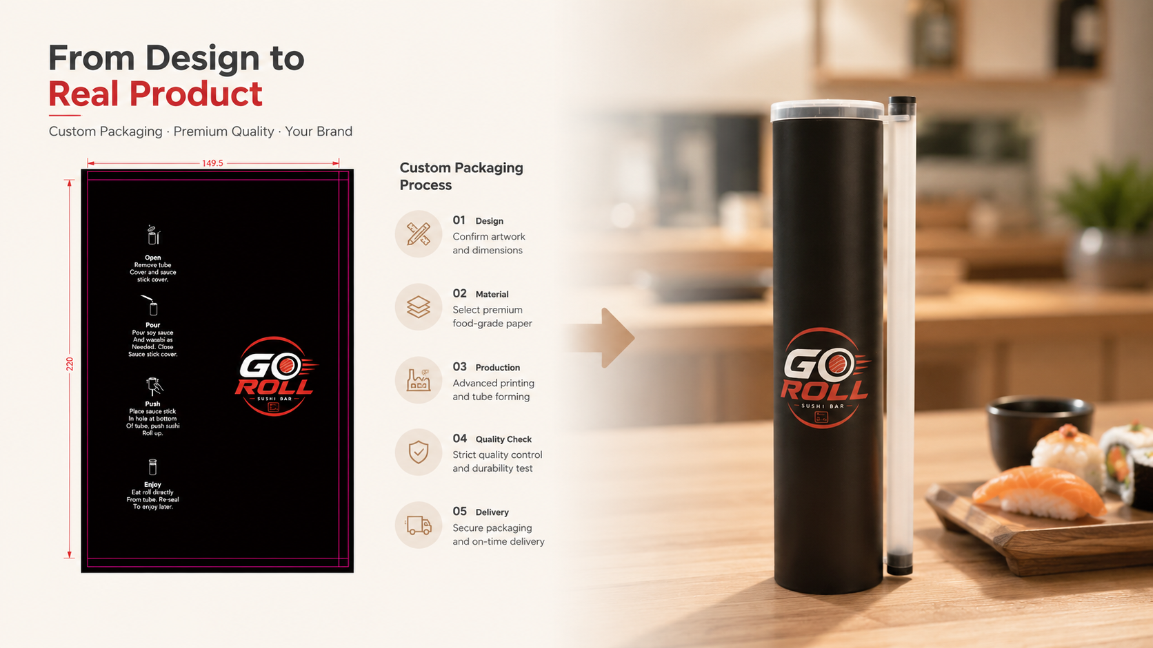 how to design sushi pop up tube