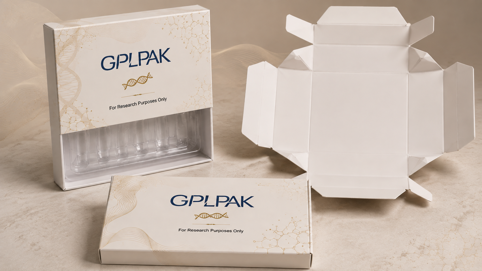 Folding card box forming: die-cut blank with creases folded into a flat carton